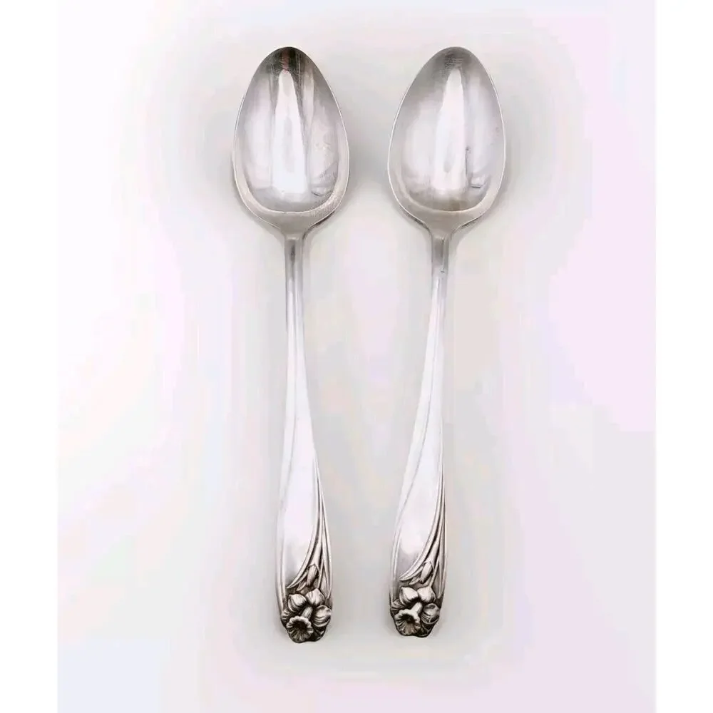 IS Daffodil Set of 2 Serving Spoon 1847 Rogers Silverplate Vtg Flatware